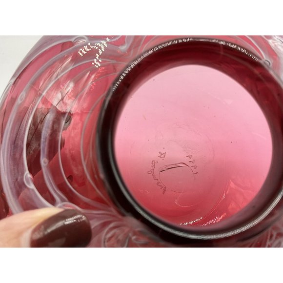 Hand Blown Gordon Redmond Cranberry with White Swirls Vase, Signed & Dated 1994 - Picture 14 of 16
